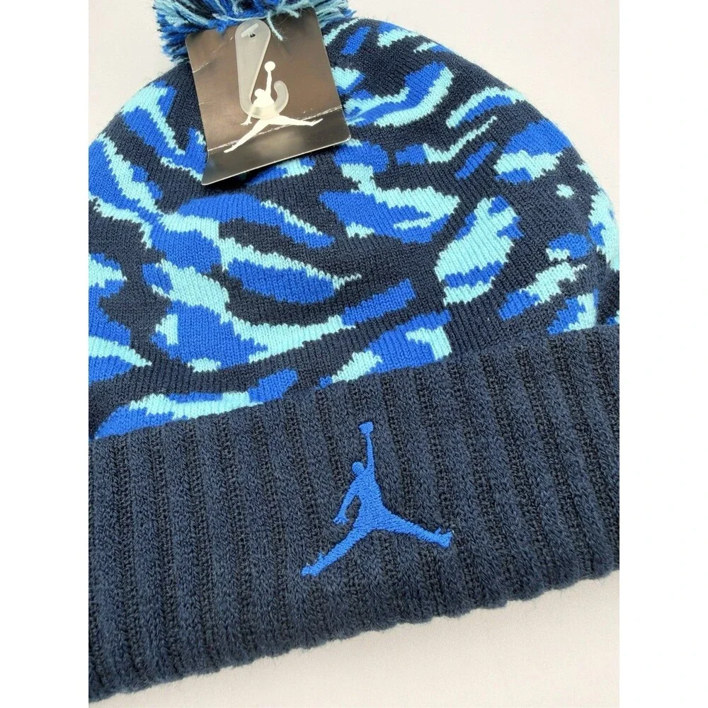 Jordan Jumpman Youth Pom Beanie Hat Blue Camo Midnight Navy NWT Size 8/20